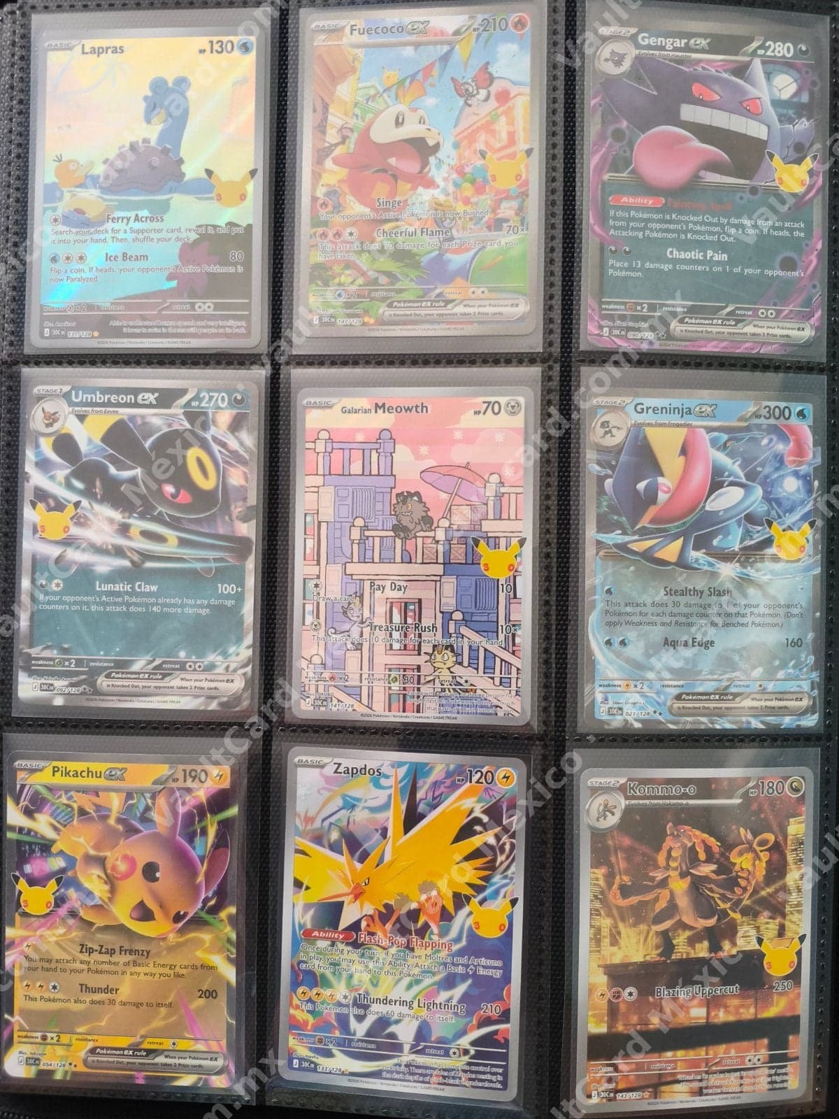 Lote 9 cartas Pokémon TCG 30th Celebration - Umbreon ex, Greninja ex, Pikachu ex y más (Inglés)