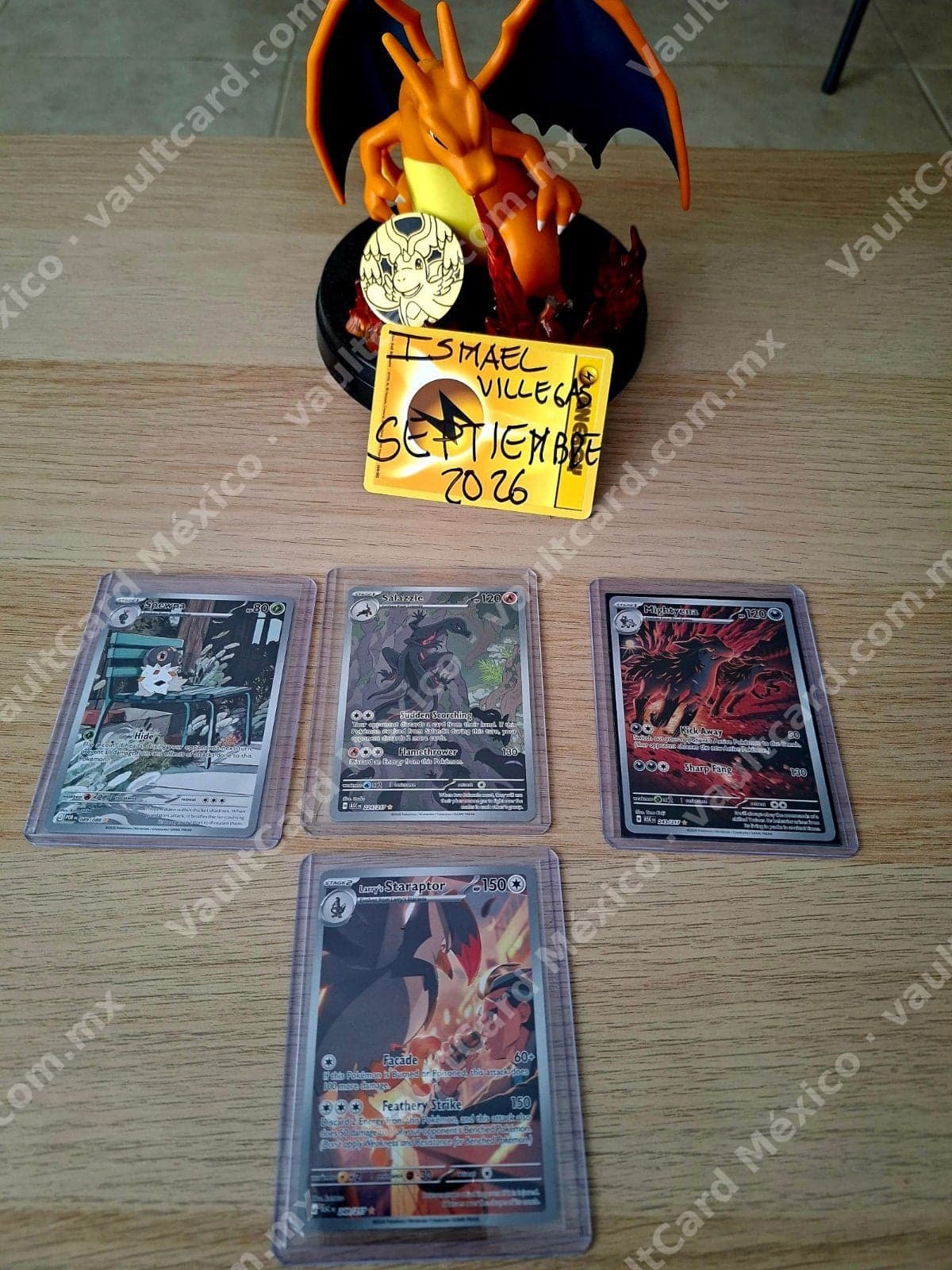 Lote 4 cartas Pokémon TCG Inglés - Larry's Staraptor, Salazzle, Mightyena y Spewpa — foto 1