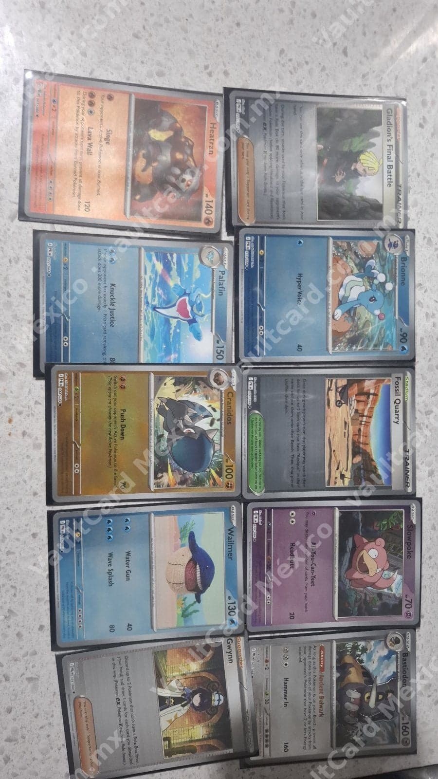 Lote de 10 cartas Pokémon TCG en Inglés - Heatran, Palafin, Brionne, Cranidos, Bastiodon y más