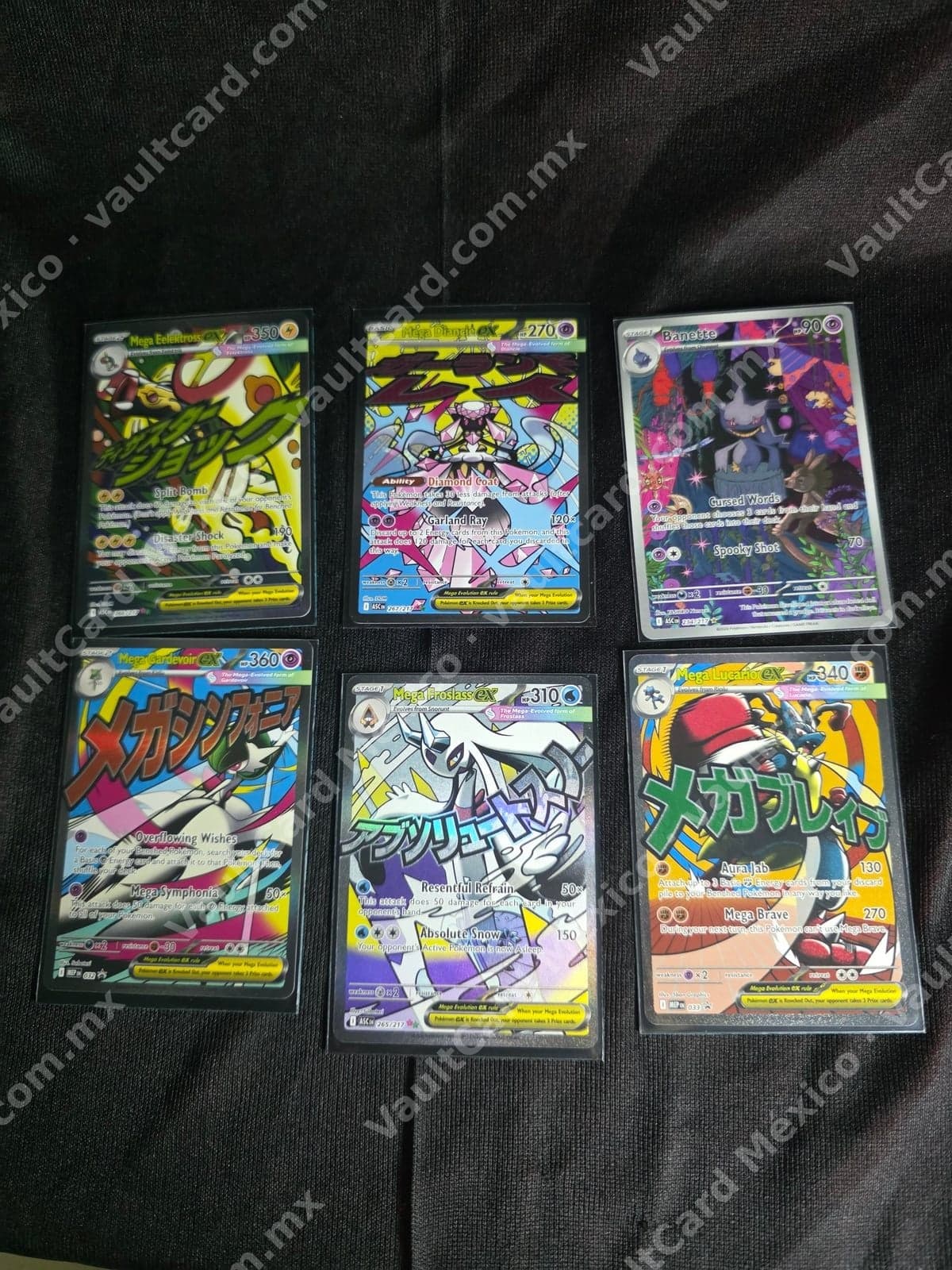 Lote 6 Cartas Pokémon Mega ex Full Art (ASC) Inglés - Diancie, Gardevoir, Lucario, Froslass, Eelektross, Banette