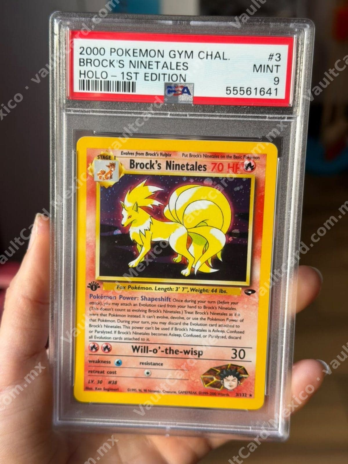 Brock's Ninetales 3/132 Holo 1st Edition - Gym Challenge Inglés - PSA 9 MINT