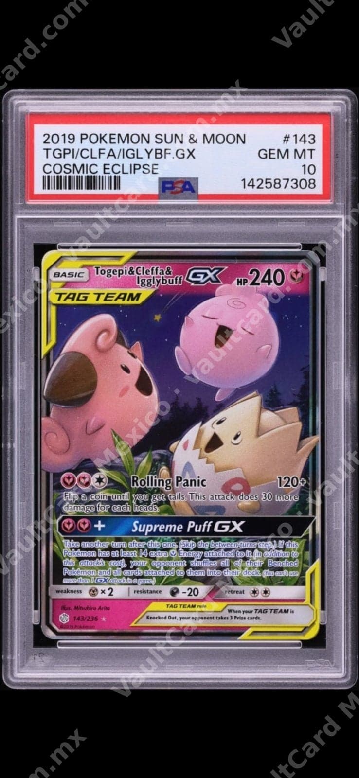 Togepi & Cleffa & Igglybuff GX 143/236 - Cosmic Eclipse Inglés - PSA 10 GEM MT