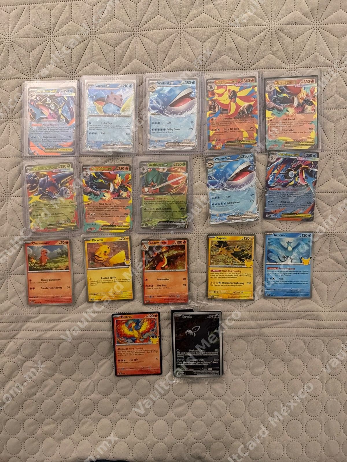 Lote 17 Cartas Pokémon TCG en Inglés - Mega ex, Wailord ex, Deciduye ex y más