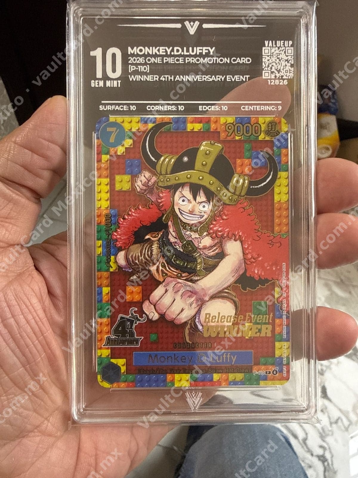 Monkey.D.Luffy P-110 Promo Winner 4th Anniversary Event - ValueUp 10 Gem Mint (Inglés)