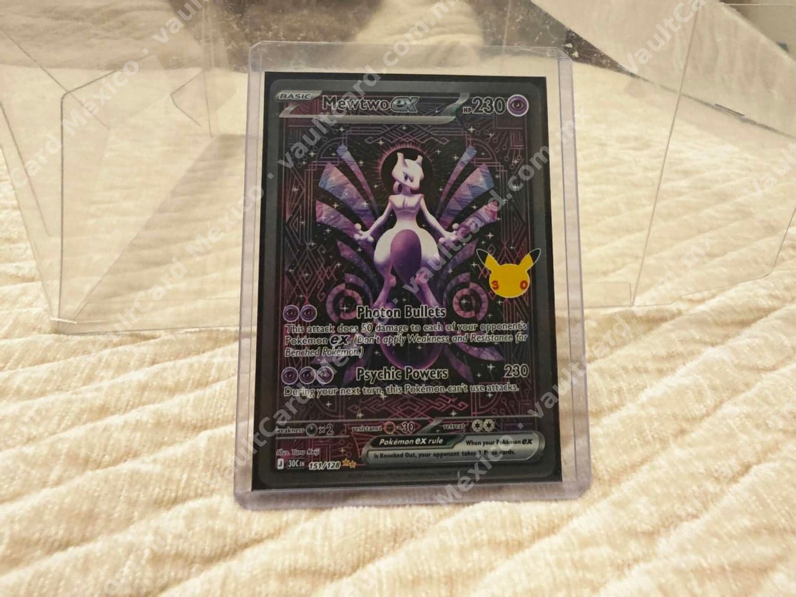 Mewtwo ex 151/128 - 151 (MEW) Sello Pikachu 30 Aniversario Inglés