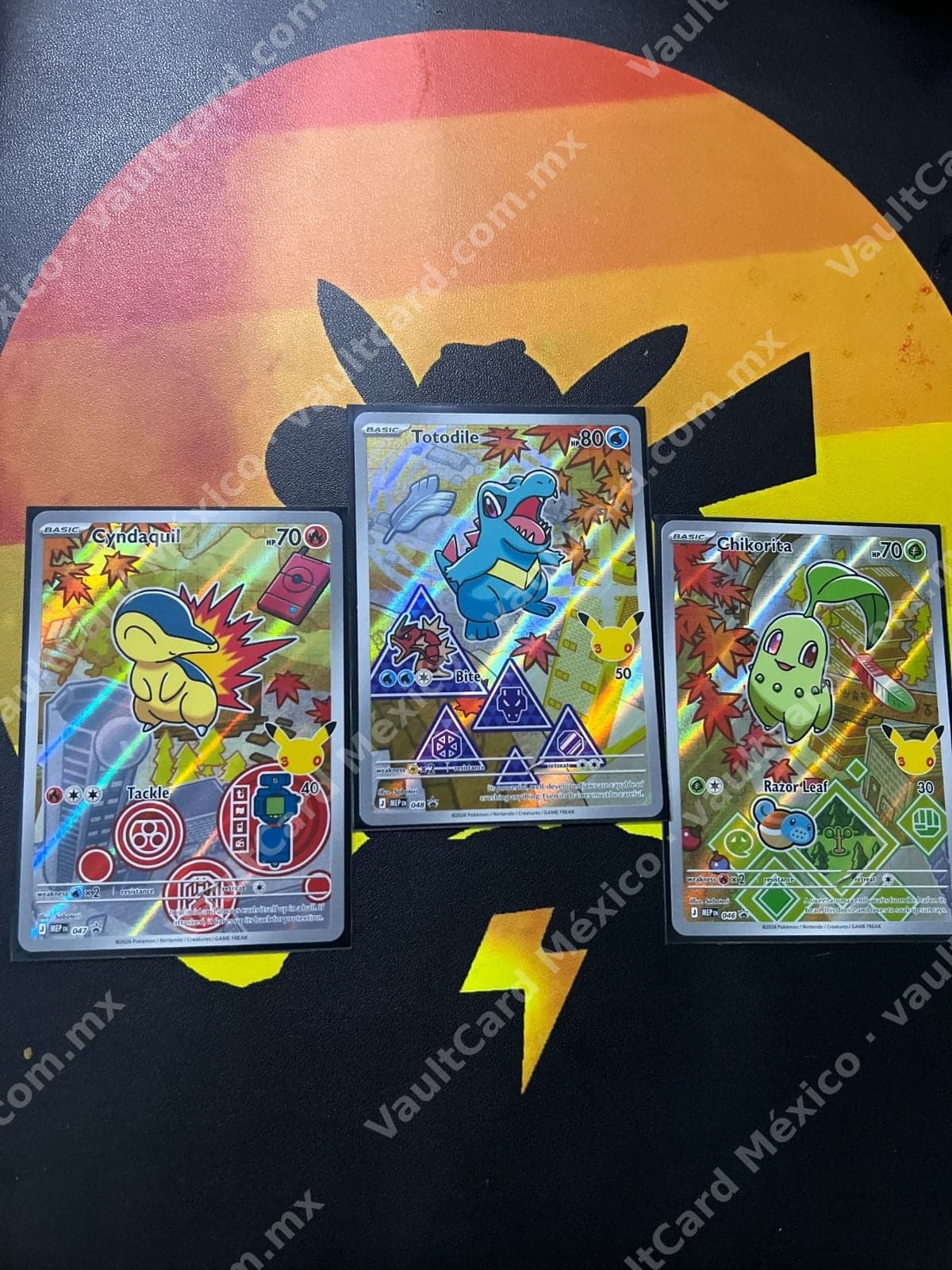 Lote Iniciadores Johto - Cyndaquil 047, Totodile 048, Chikorita 046 (MEP) Inglés Holo — foto 1
