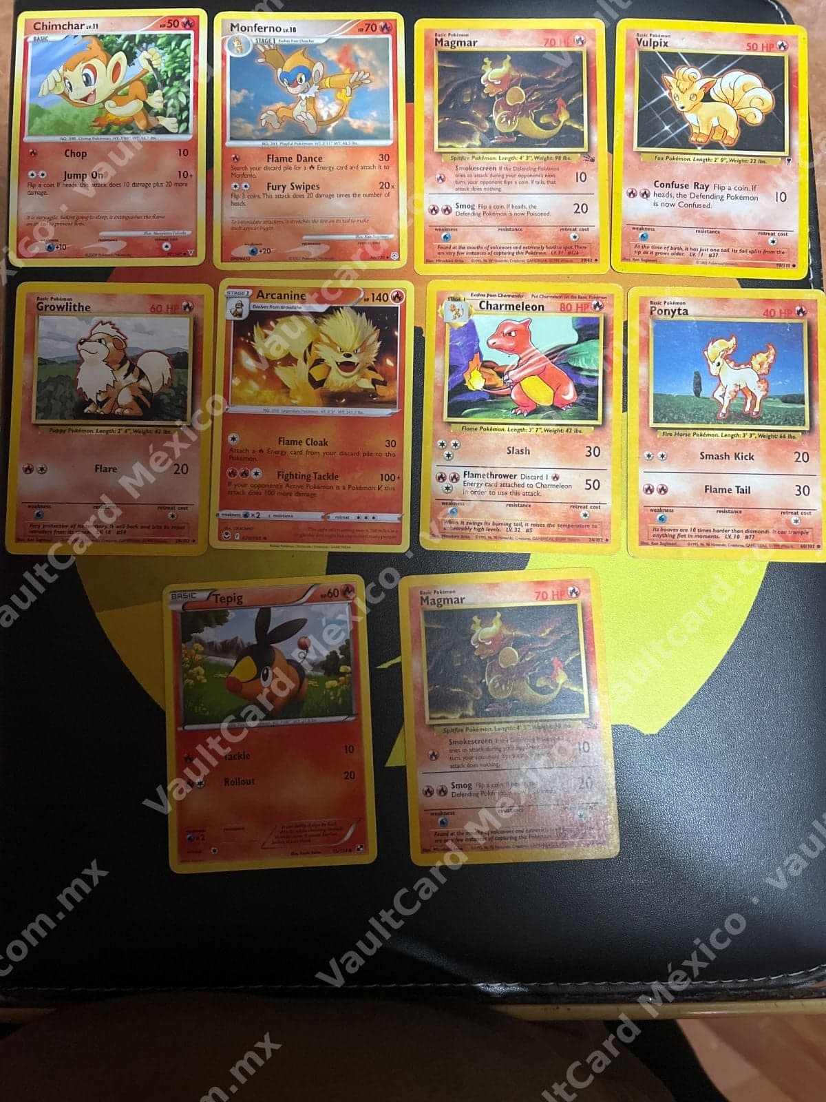 Lote de 10 cartas Pokémon tipo Fuego - Inglés (Charmeleon, Arcanine, Magmar y más)
