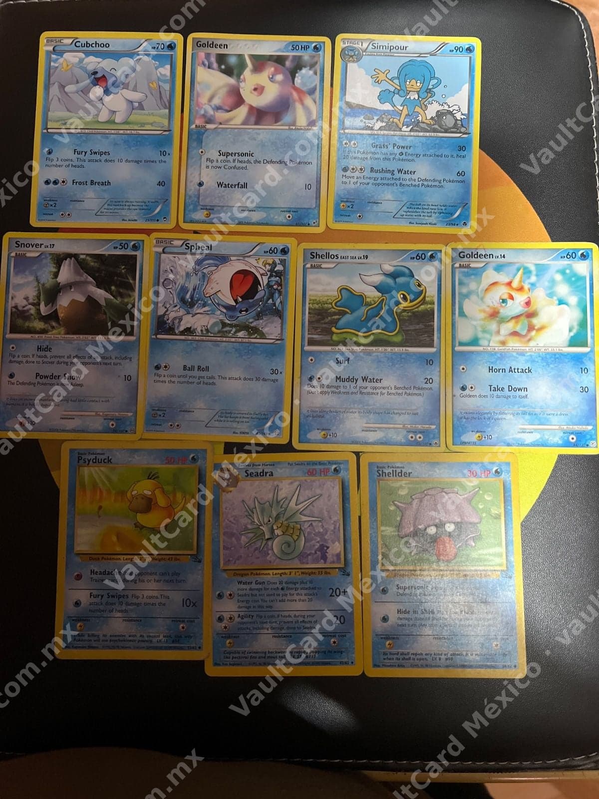 Lote 10 Cartas Pokémon TCG Tipo Agua - Inglés (Cubchoo, Goldeen, Simipour, Seadra y más)