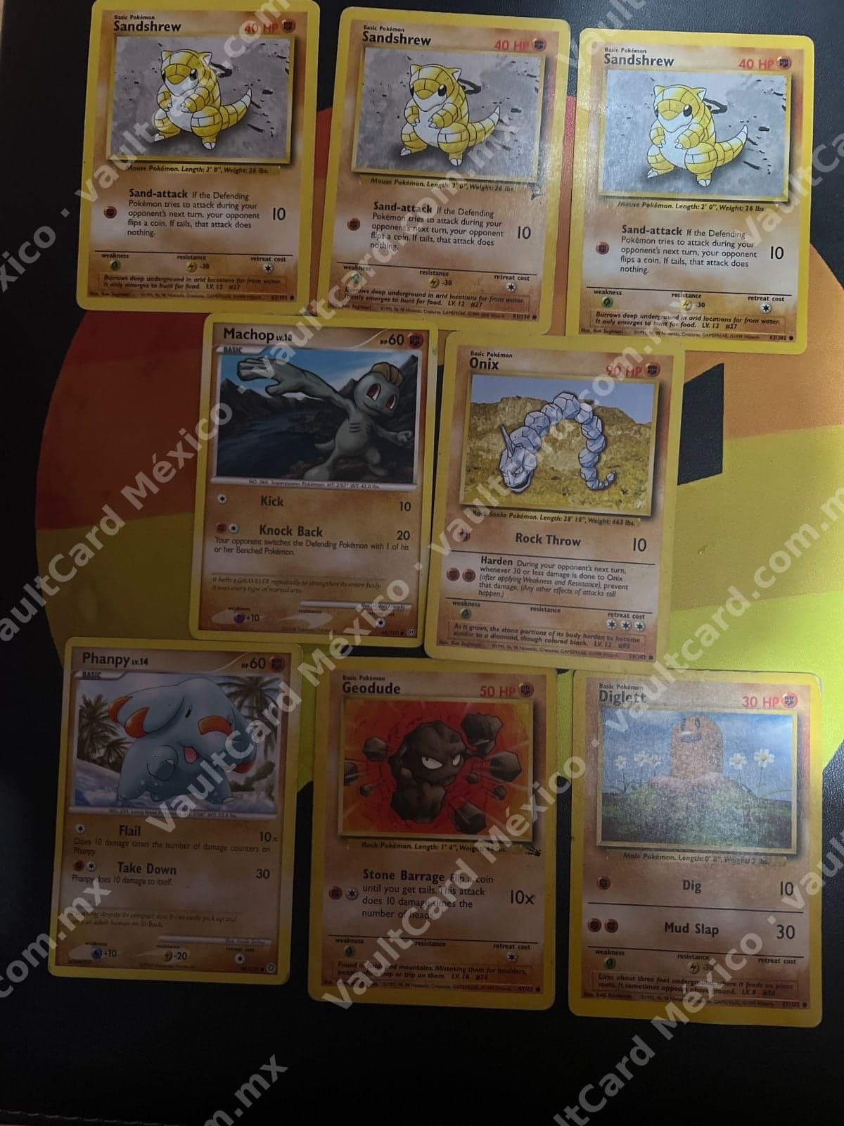 Lote de 8 cartas Pokémon TCG Inglés - Sandshrew, Machop, Onix, Phanpy, Geodude y más