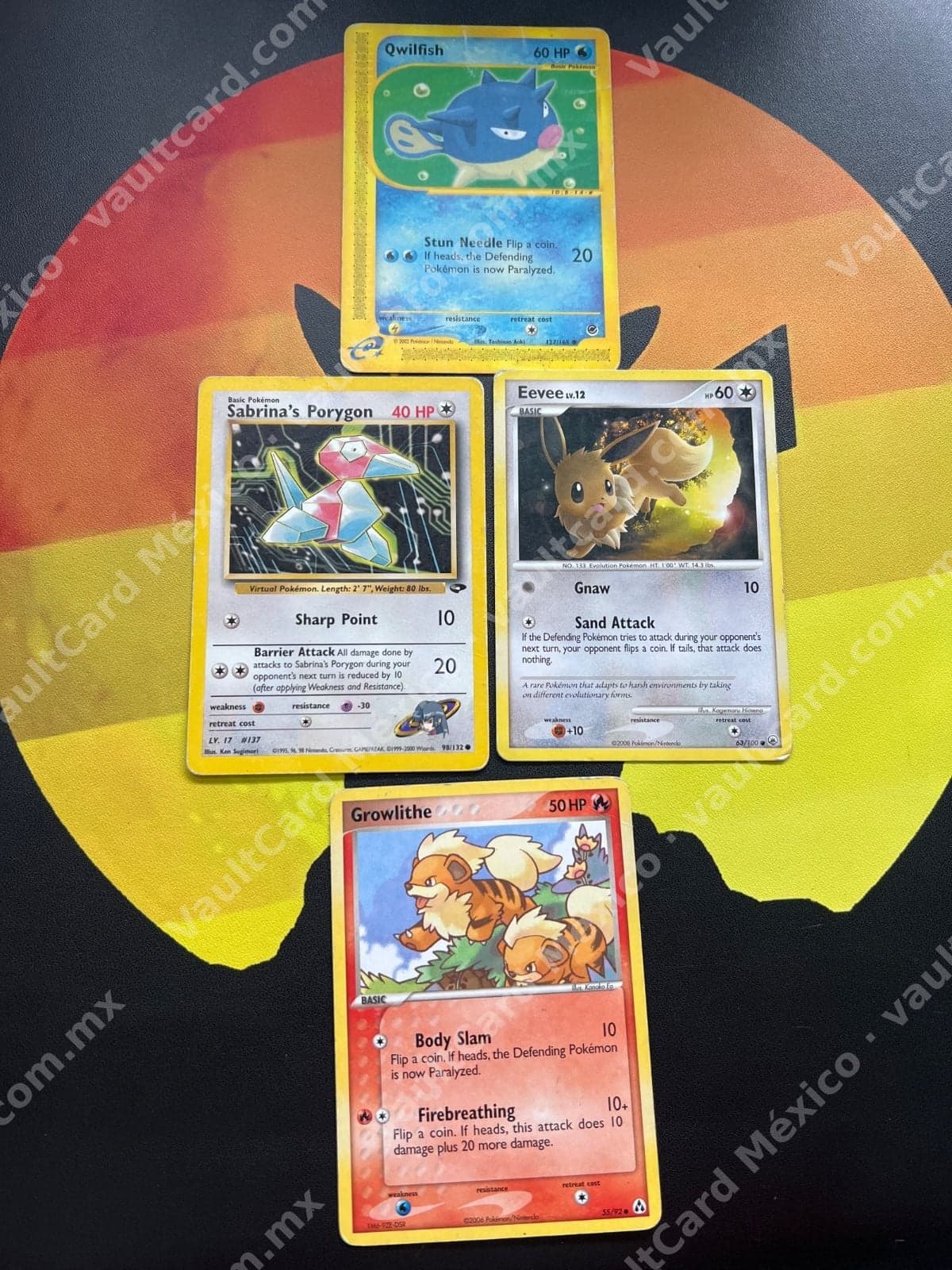 Lote de 5 cartas Pokémon - Qwilfish, Sabrina's Porygon, Eevee, Growlithe (Inglés)