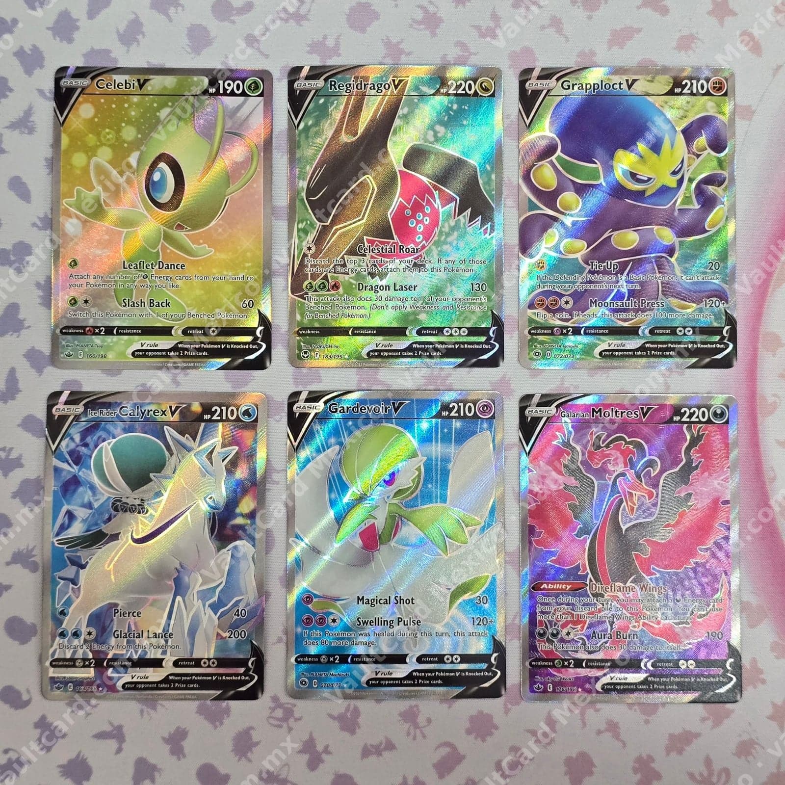 Lote 6 Cartas Pokémon V Full Art - Celebi, Regidrago, Gardevoir y más - Inglés