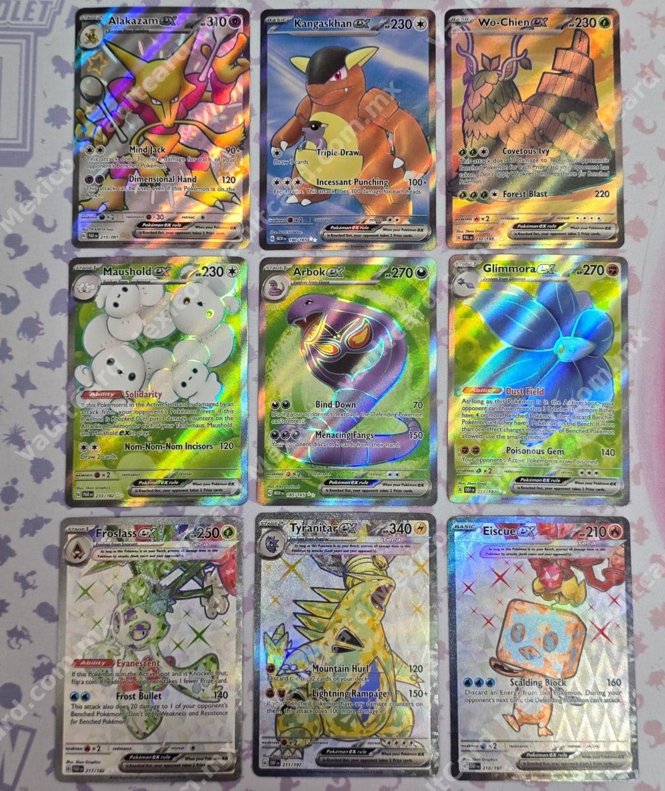Lote 9 Cartas Pokémon ex Full Art - Alakazam, Kangaskhan, Tyranitar y más - Inglés