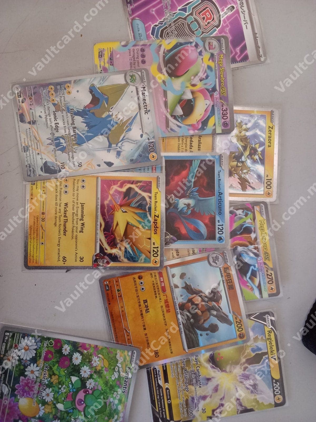 Lote de cartas Pokémon TCG - Mega Slowbro ex, Mega Zeraora ex, Team Rocket y más (multilenguaje)