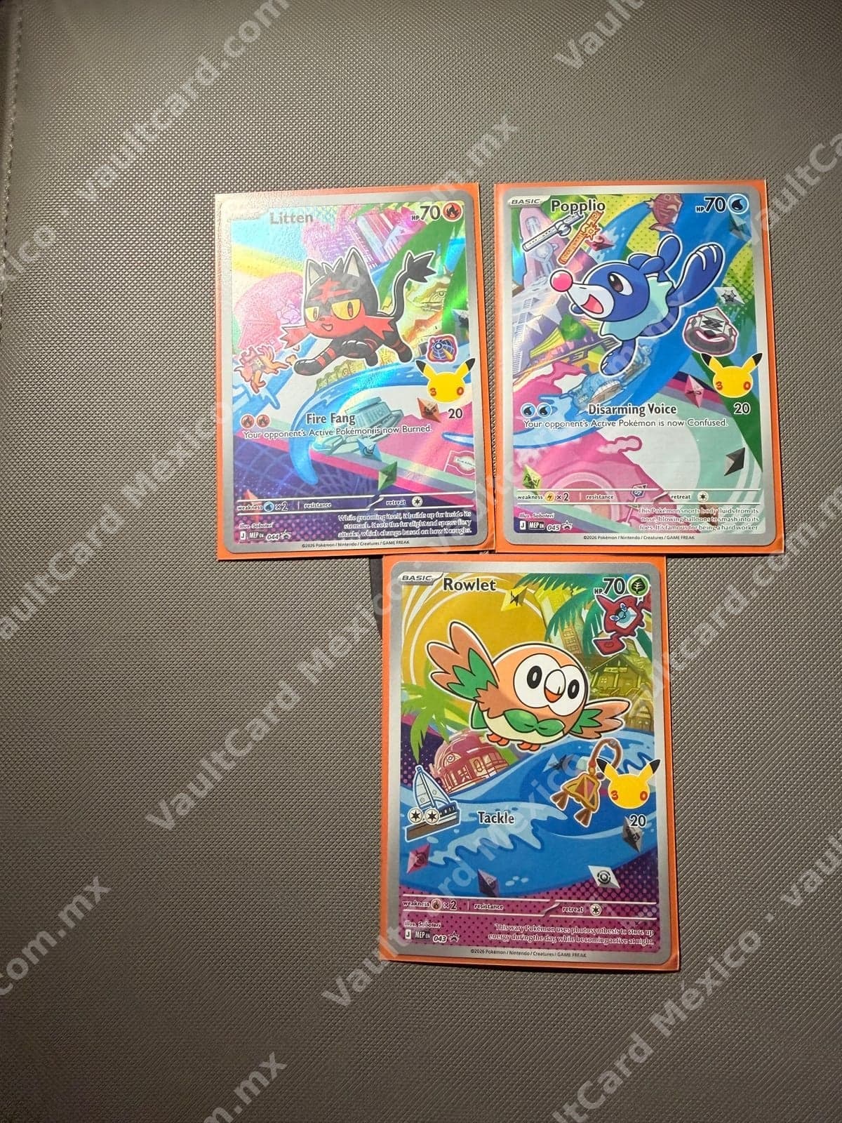 Lote 3 Cartas Litten 044, Popplio 045, Rowlet 043 - (MEP) Inglés — foto 1