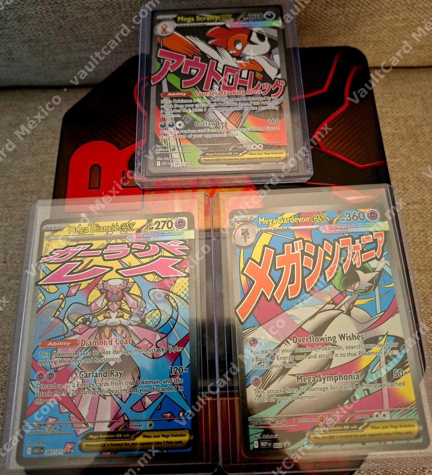 Lote 3 Cartas Mega ex - Diancie, Gardevoir y Scrafty (ASC) Inglés