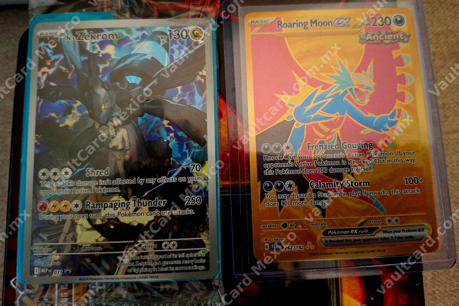 Lote 2 cartas: N's Zekrom 031 (MEP) + Roaring Moon ex 262/182 (PAR) Inglés