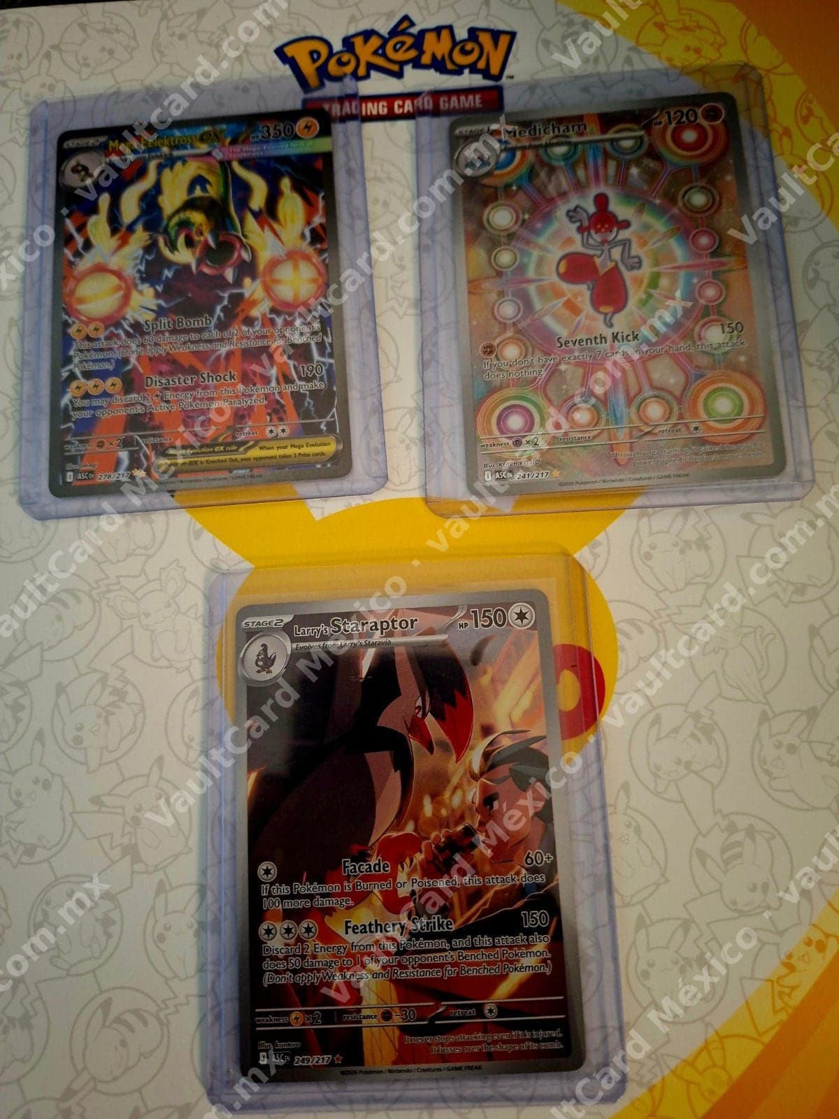 Lote 3 cartas Pokémon (ASC) Inglés - Staraptor, Mega Eelektross ex y Medicham