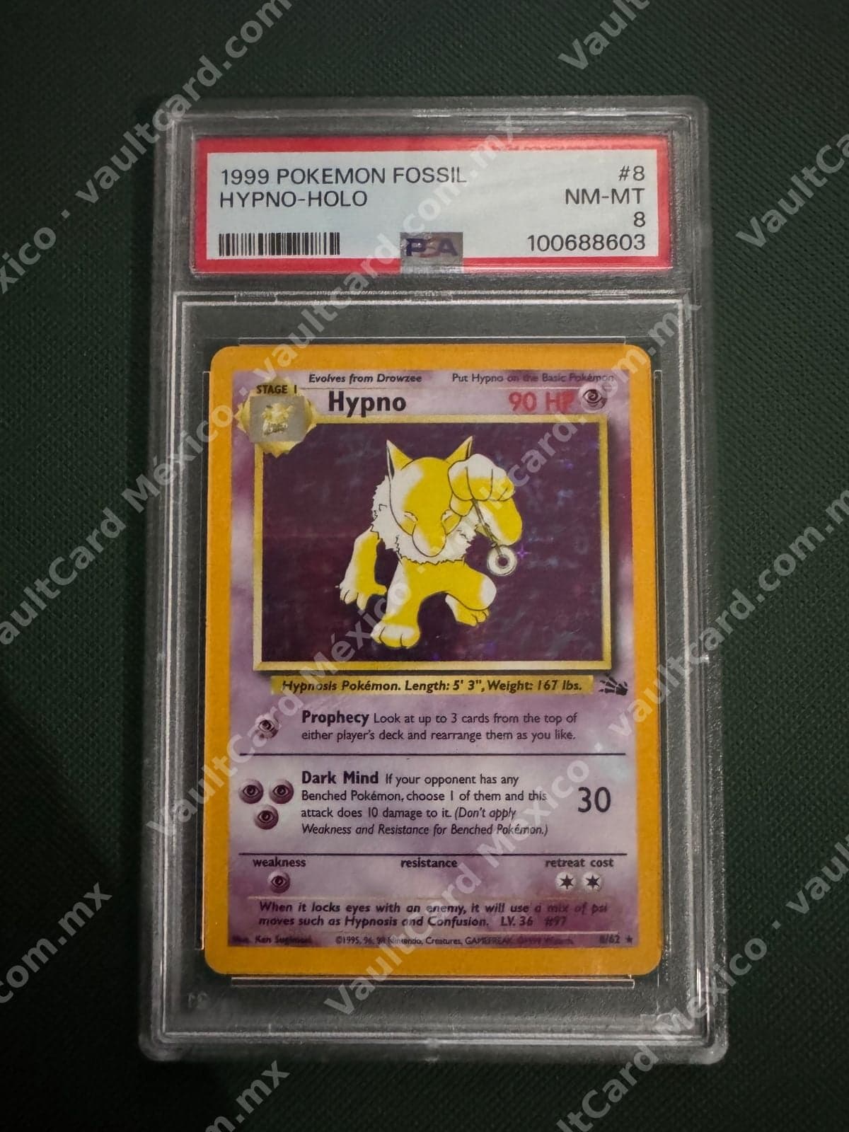 Hypno Holo 8/62 - Fossil PSA 8 NM-MT Inglés (1999)