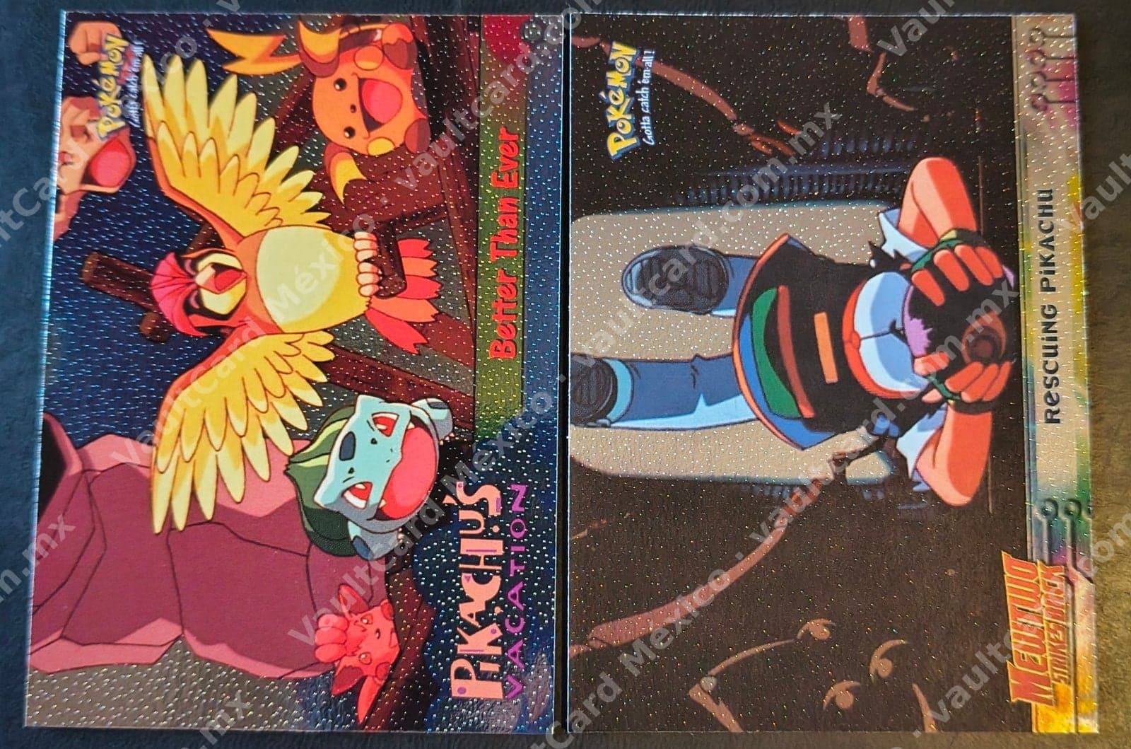 Lote 2 Cartas Topps Pokémon The First Movie - Pikachu's Vacation y Mewtwo Strikes Back (Foil) Inglés