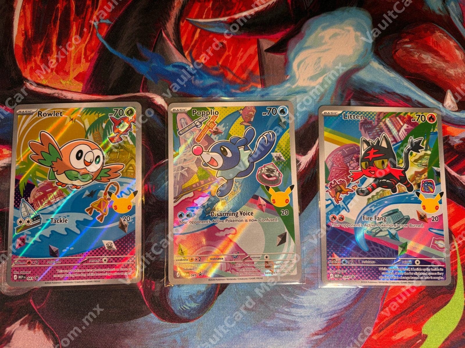 Lote 3 Cartas Rowlet, Popplio y Litten - (MEP) Inglés - Illustration Rare