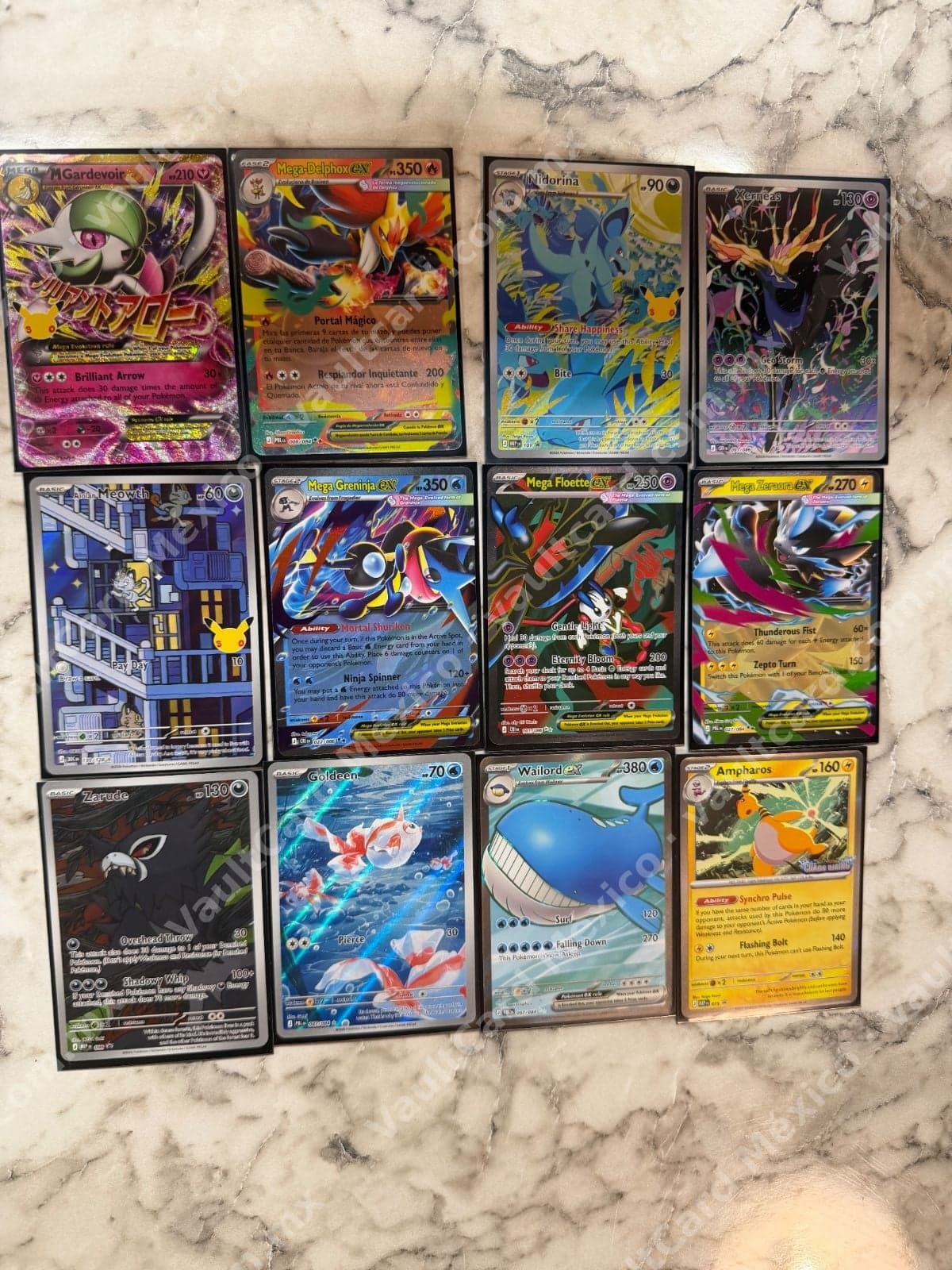 Lote 12 Cartas Pokémon TCG - Mega ex, Full Art y más (Inglés/Español)