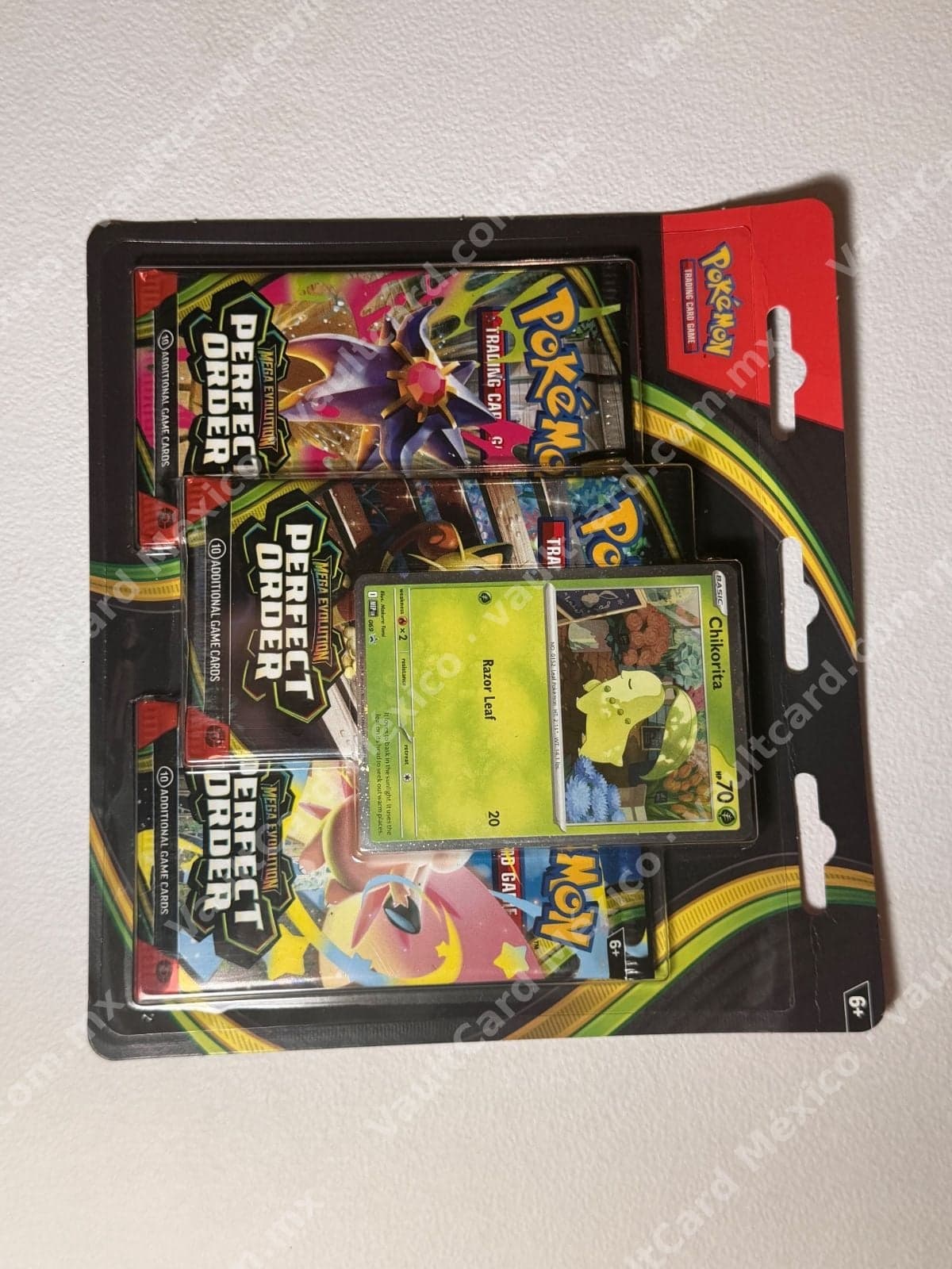 Blister Pokémon TCG Mega Evolution "Perfect Order" - 3 Sobres + Carta Promo Chikorita - Inglés — foto 1