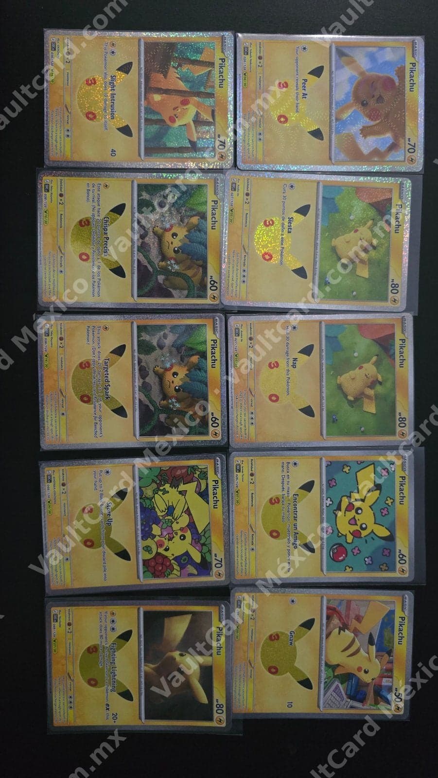 Lote de 10 Cartas Pikachu Pokémon TCG - Ingles y Español
