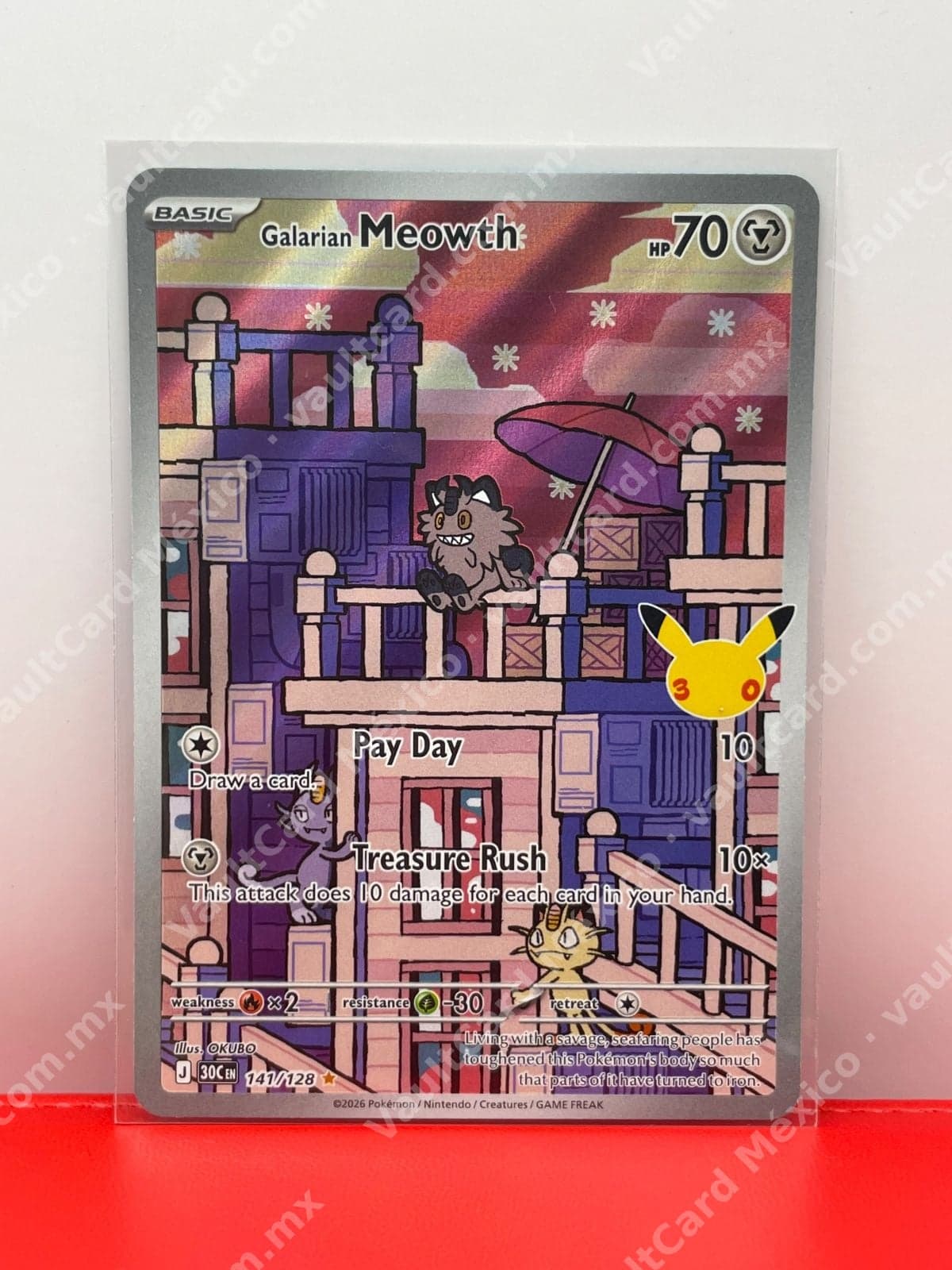30th Celebration Galarian Meowth 141/128 - Illustration Rare Inglés