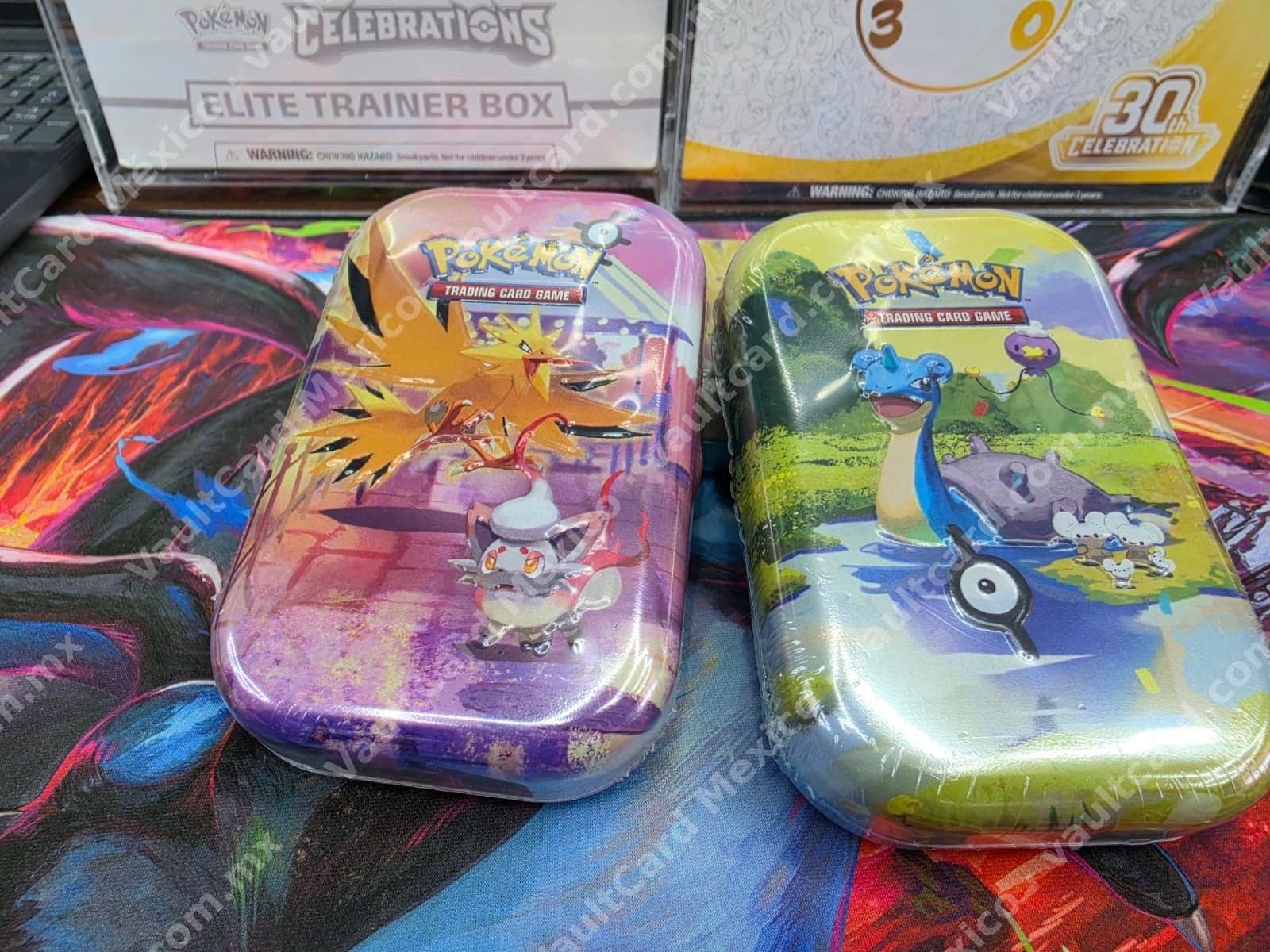 Lote 2 Mini Tins Pokémon TCG 30th Celebration Sellados - Inglés (Zapdos/Zorua y Lapras/Unown)