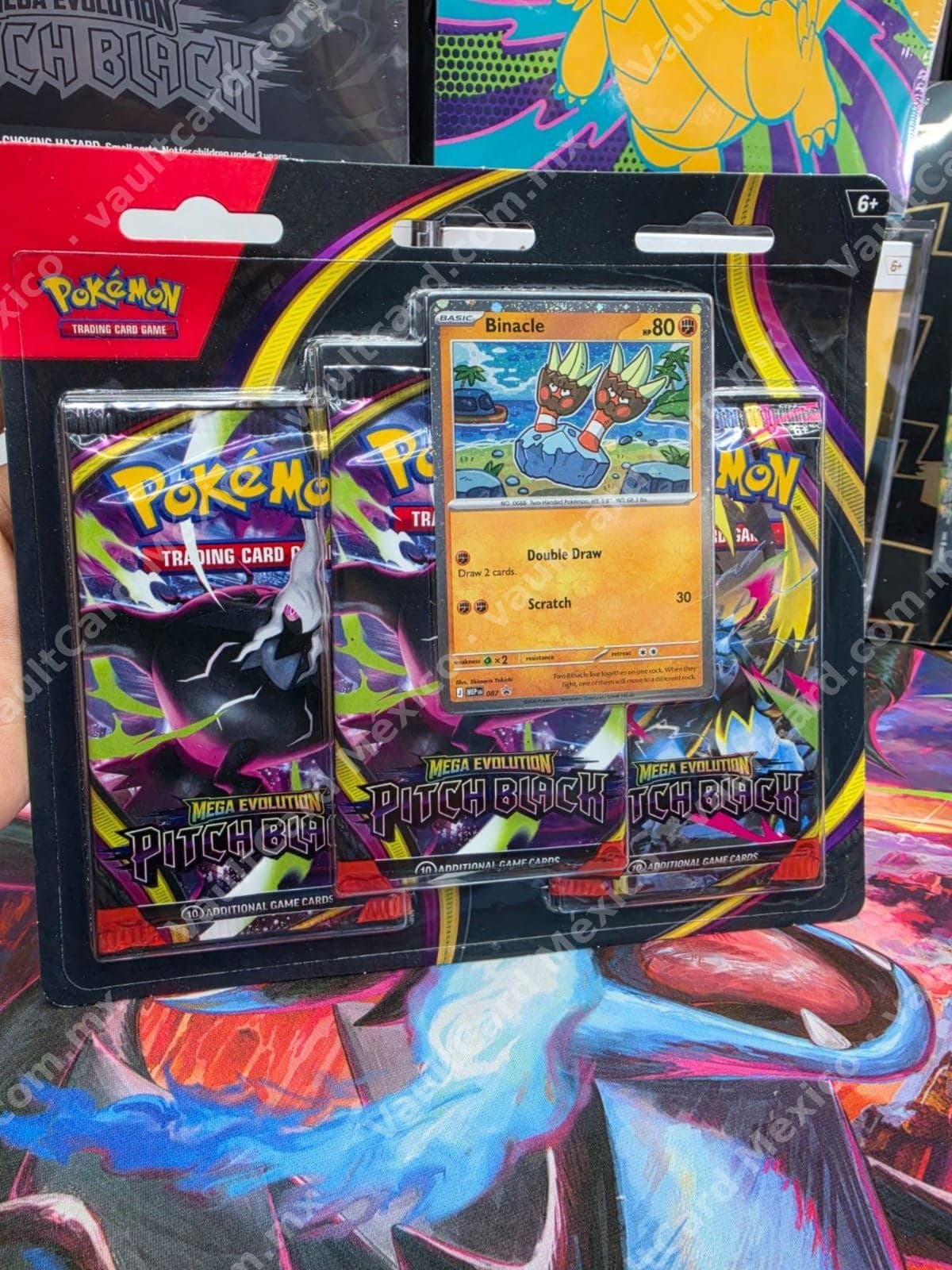 Blister 3 Sobres Pokémon Mega Evolution Pitch Black + Carta Promo Binacle - Inglés