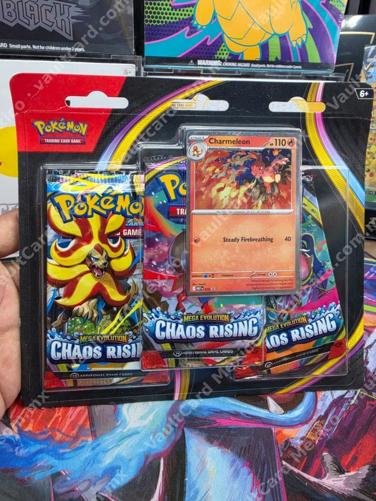 Blister 3 Sobres Mega Evolution Chaos Rising + Carta Promo Charmeleon 079 - Inglés