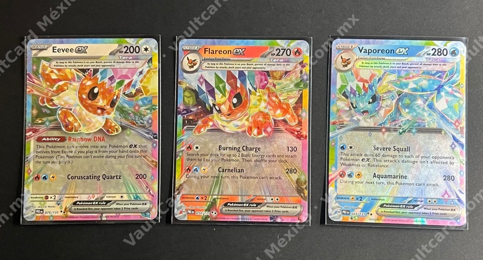 Lote Eevee ex 075/131, Flareon ex 014/131 y Vaporeon ex 023/131 - (PRE) Inglés — foto 1