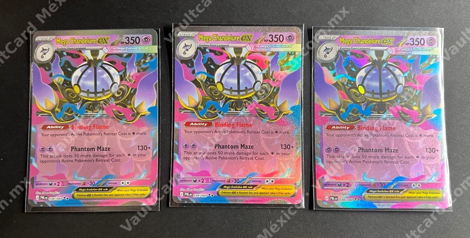 Lote 3x Mega Chandelure ex 038/084 (PBL) Inglés