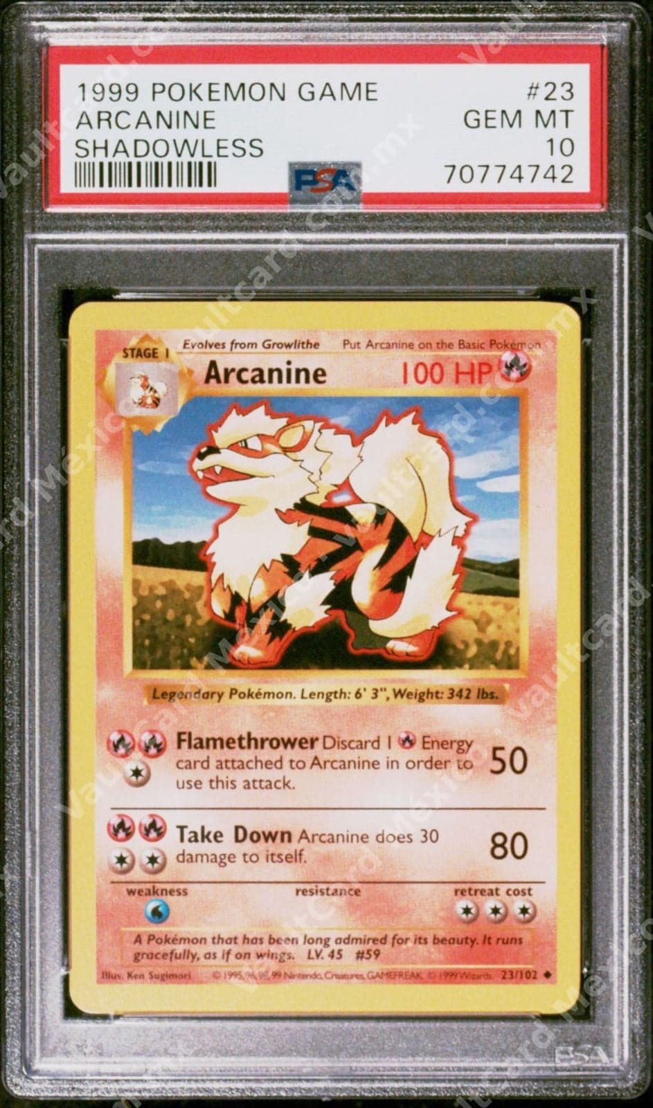 Arcanine 23/102 - Base Set Shadowless 1999 PSA 10 GEM MINT Inglés