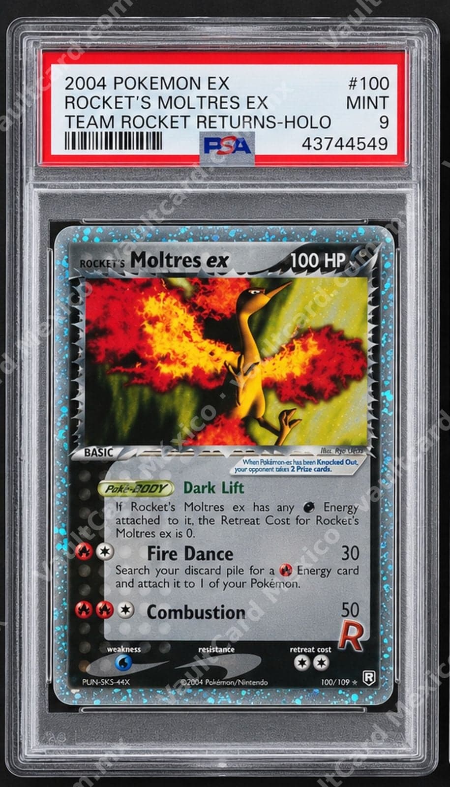 Rocket's Moltres ex 100/109 - EX Team Rocket Returns PSA 9 MINT Inglés