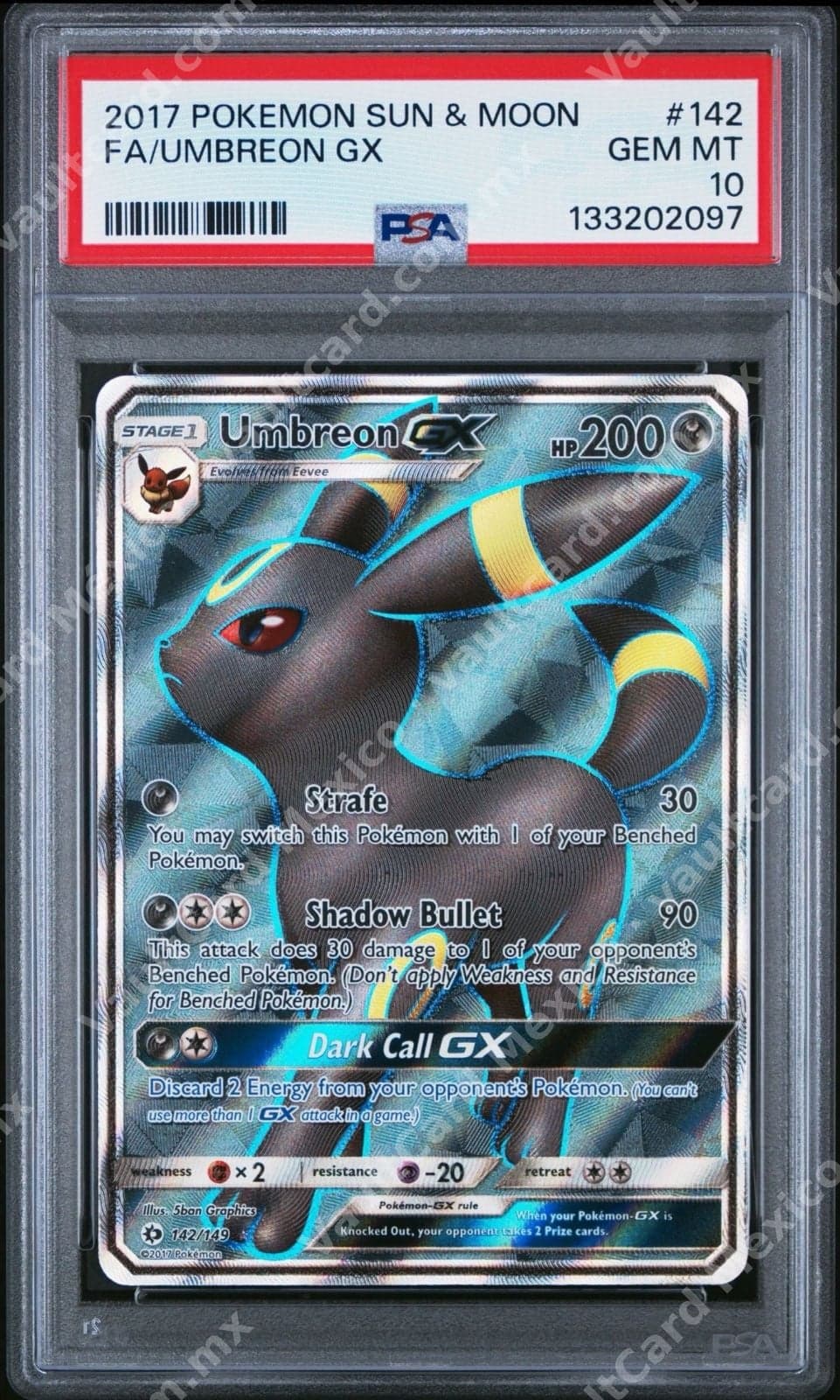 Umbreon GX Full Art 142/149 - Sun & Moon Inglés PSA 10 GEM MINT