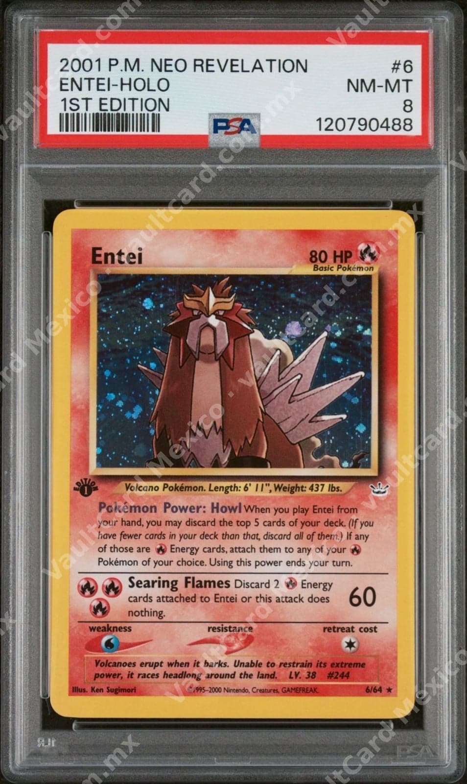 Entei Holo 6/64 1st Edition - Neo Revelation PSA 8 NM-MT Inglés