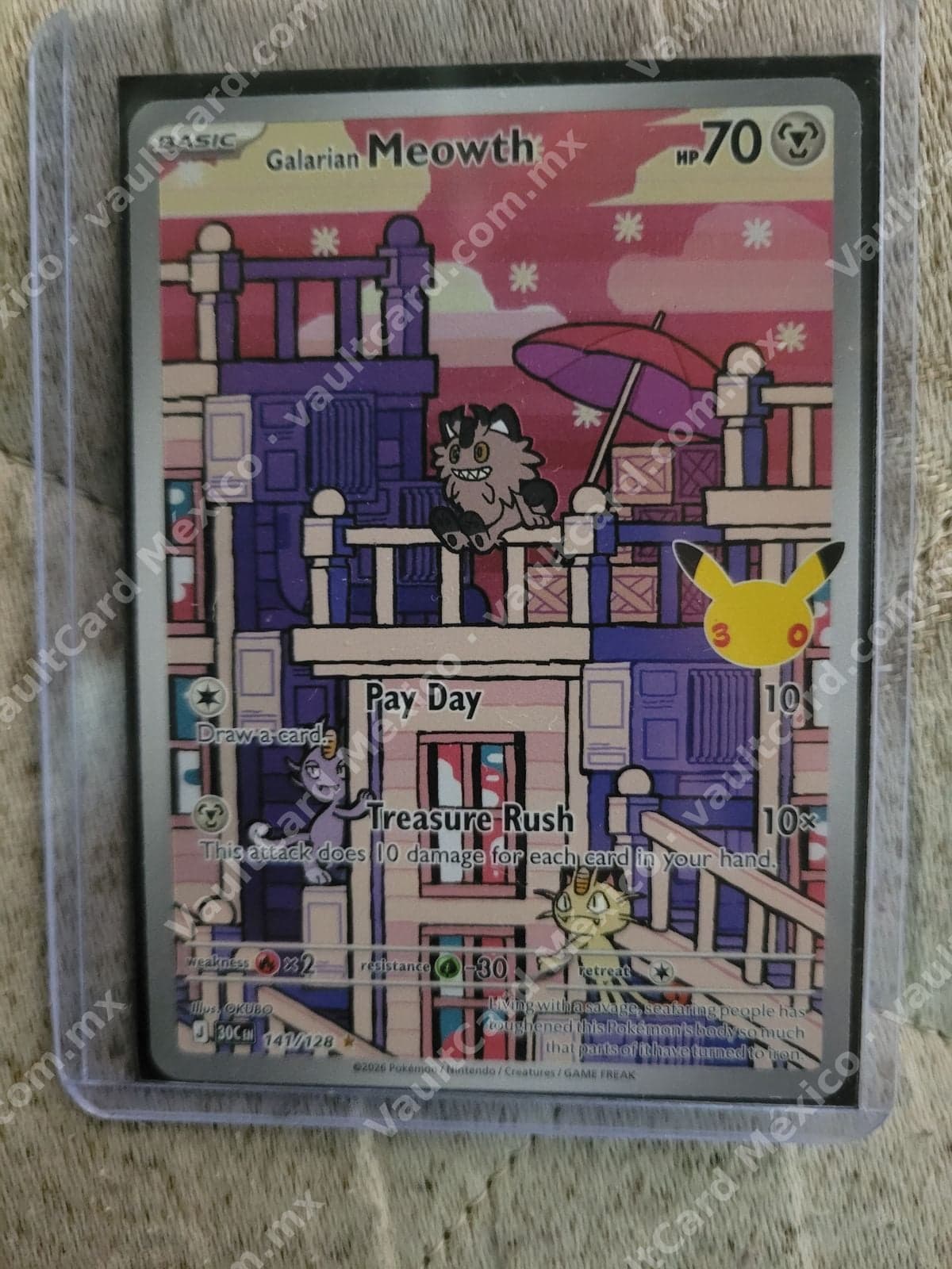 Galarian Meowth 141/128 - Inglés (Pikachu 30 Aniversario)