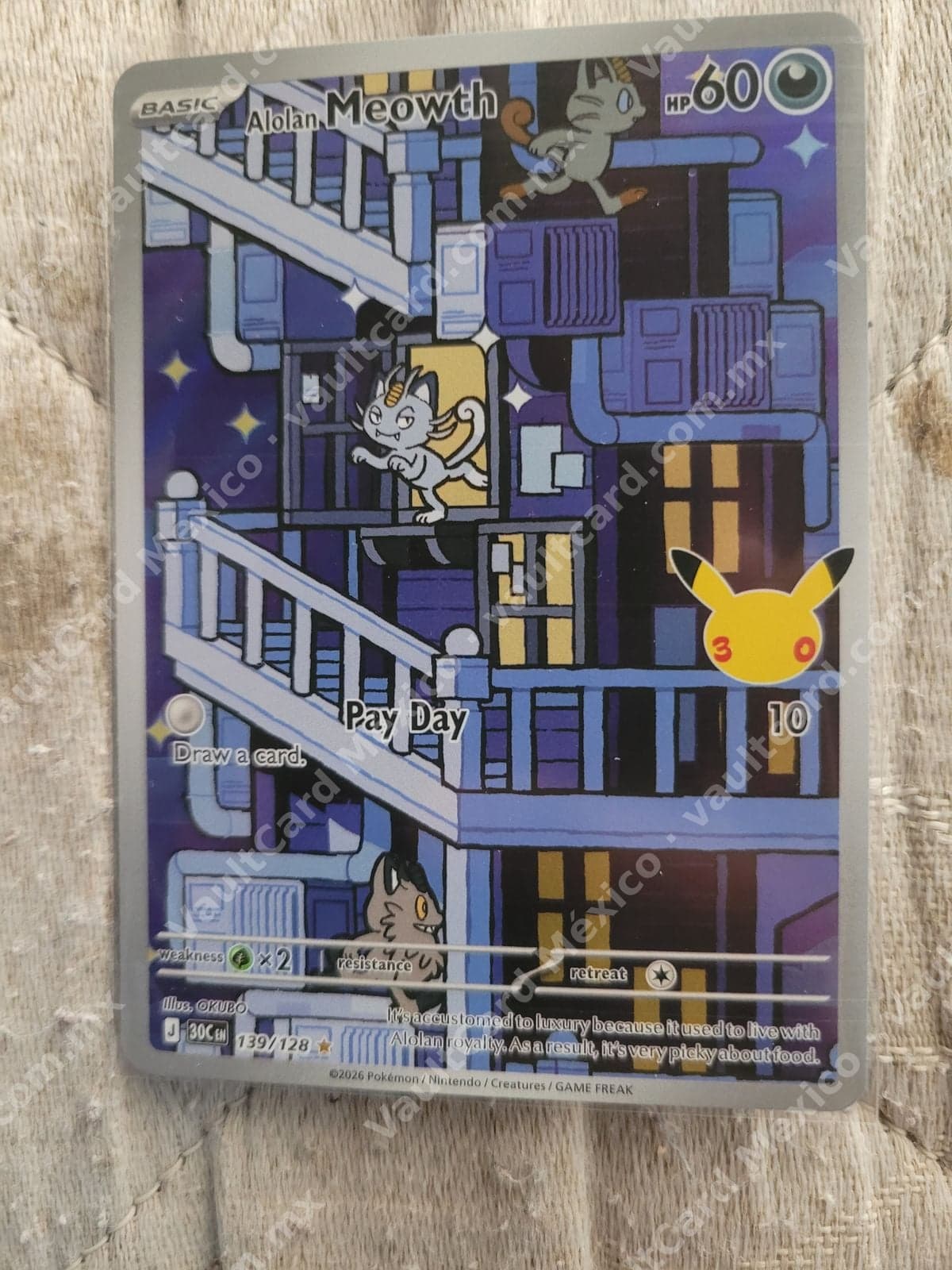 Alolan Meowth 139/128 - Illustration Rare (30C) Inglés