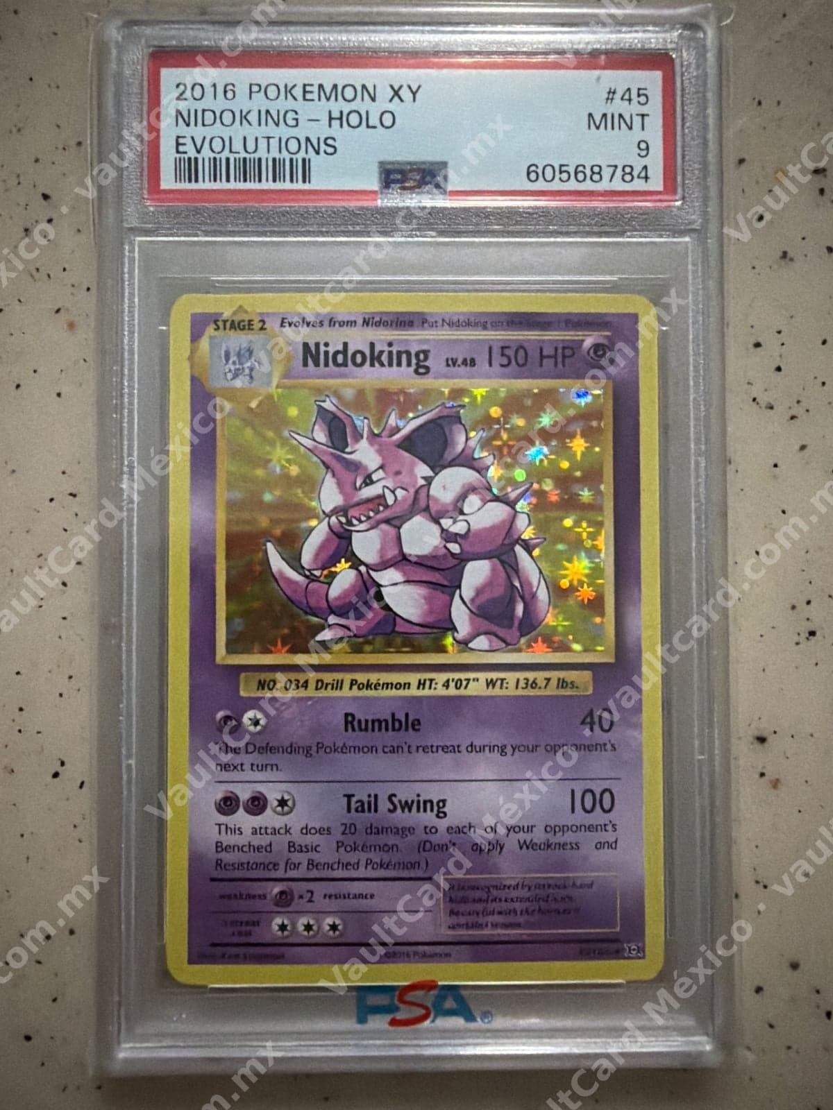 Nidoking Holo 45/108 - XY Evolutions PSA 9 MINT Inglés