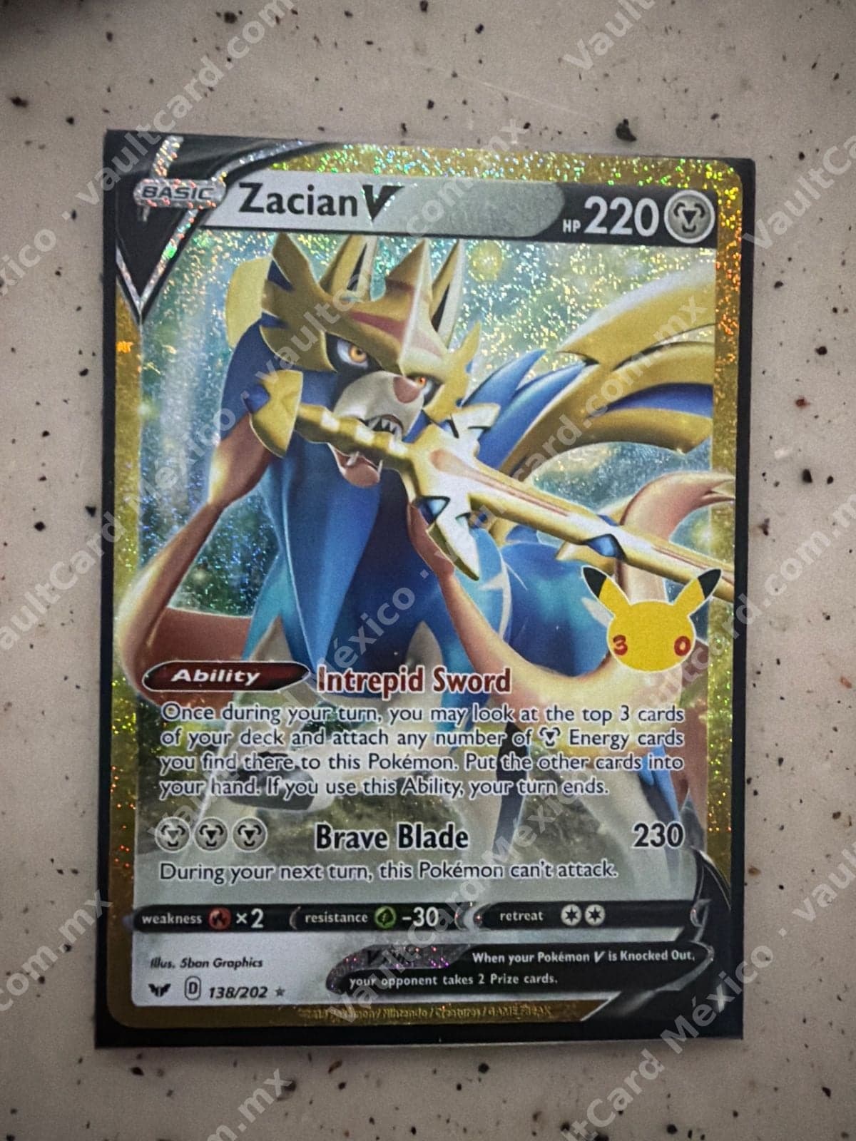 Zacian V 138/202 - Sword & Shield (Sello Pikachu 30) Inglés
