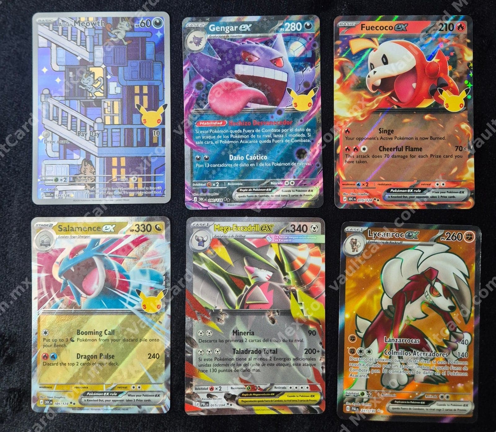 Lote de 6 cartas Pokémon ex - Celebraciones 151 y más (Español/Inglés)