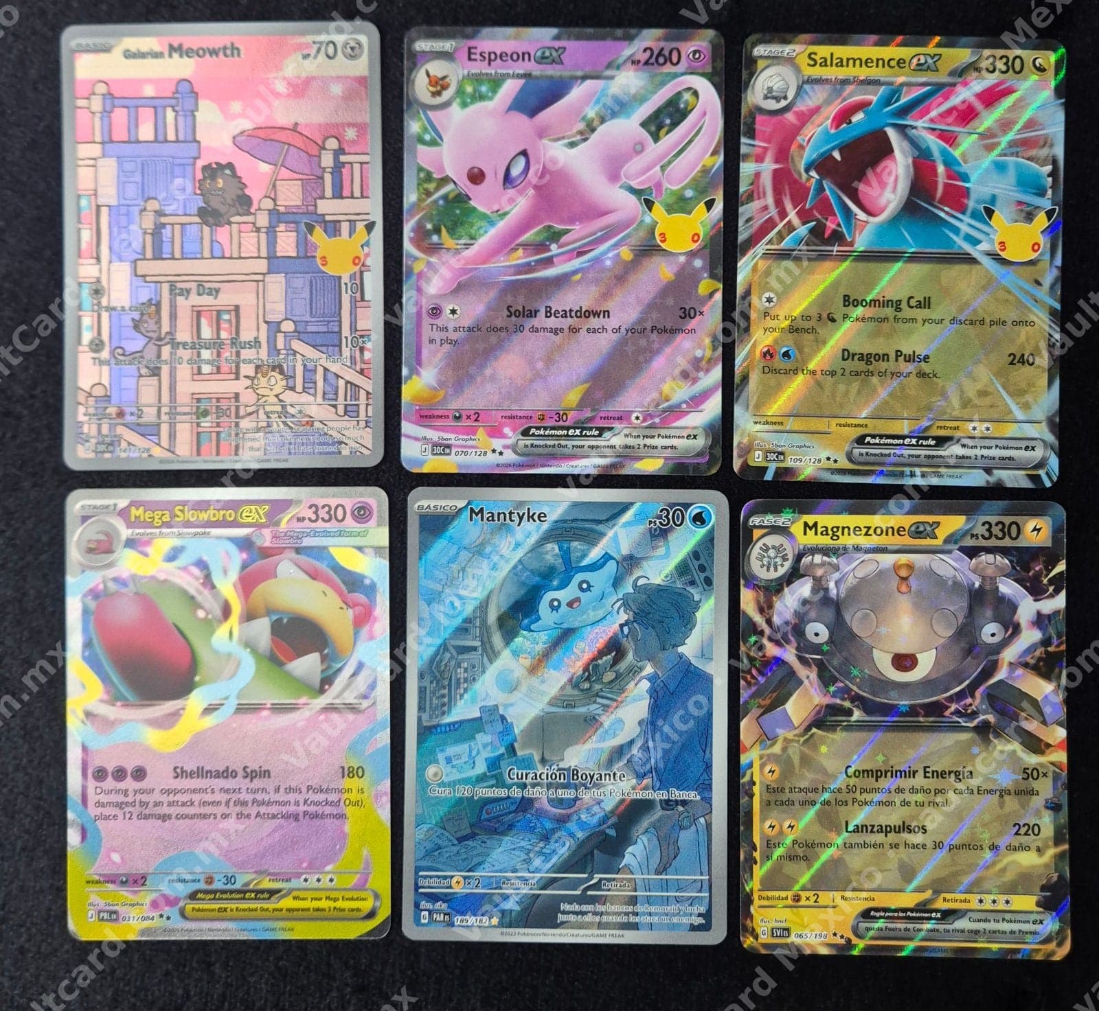 Lote de 6 Cartas Pokémon ex y Full Art - Espeon ex, Salamence ex, Mega Slowbro ex, Magnezone ex y más
