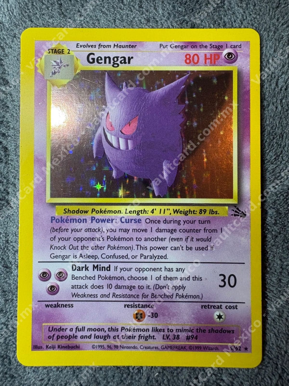 Gengar 5/62 Holo Rare LP - Fossil