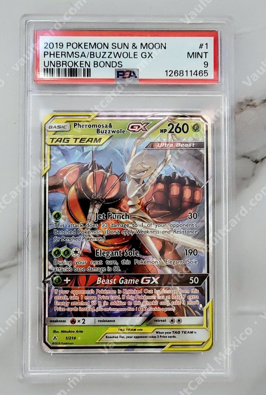 Pheromosa & Buzzwole GX 1/214 - Unbroken Bonds Inglés - PSA 9 MINT