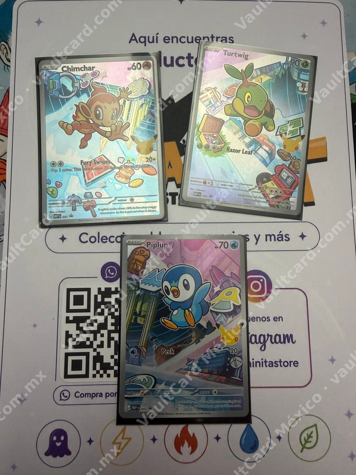 Lote Chimchar 041, Turtwig 040 y Piplup 042 (MEP) Inglés - Iniciales Sinnoh Illustration