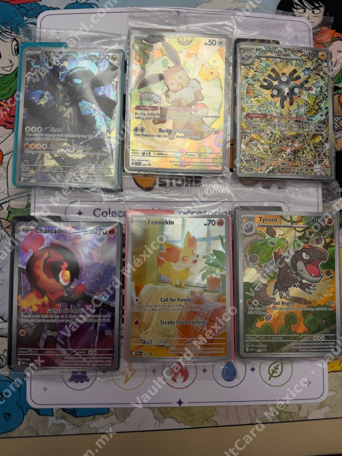 Lote 6 Cartas Promo selladas Pokémon TCG Inglés - N's Zekrom, Eevee IR, Magneton, Charcadet, Fennekin, Tyrunt