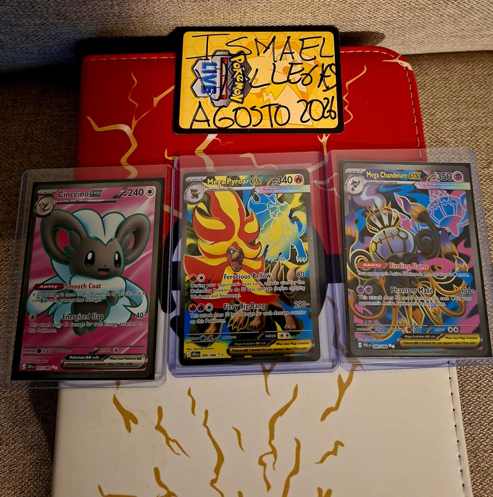 Lote 3 Cartas ex Full Art - Mega Pyroar ex, Mega Chandelure ex y Cinccino ex (Inglés)