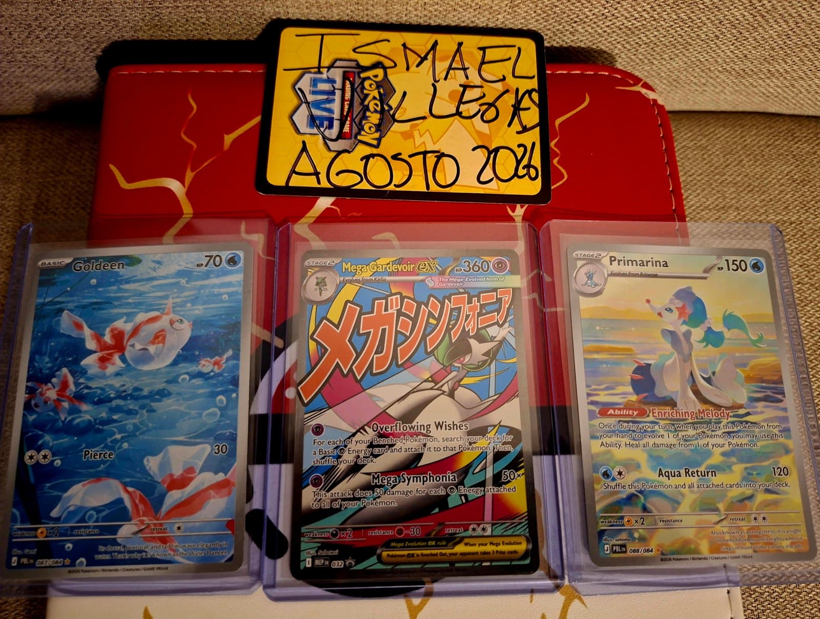 Lote 3 Cartas Pokémon: Mega Gardevoir ex 032 (M4P) Japonés, Goldeen 087/084 y Primarina 088/084 (PBL) Inglés — foto 1