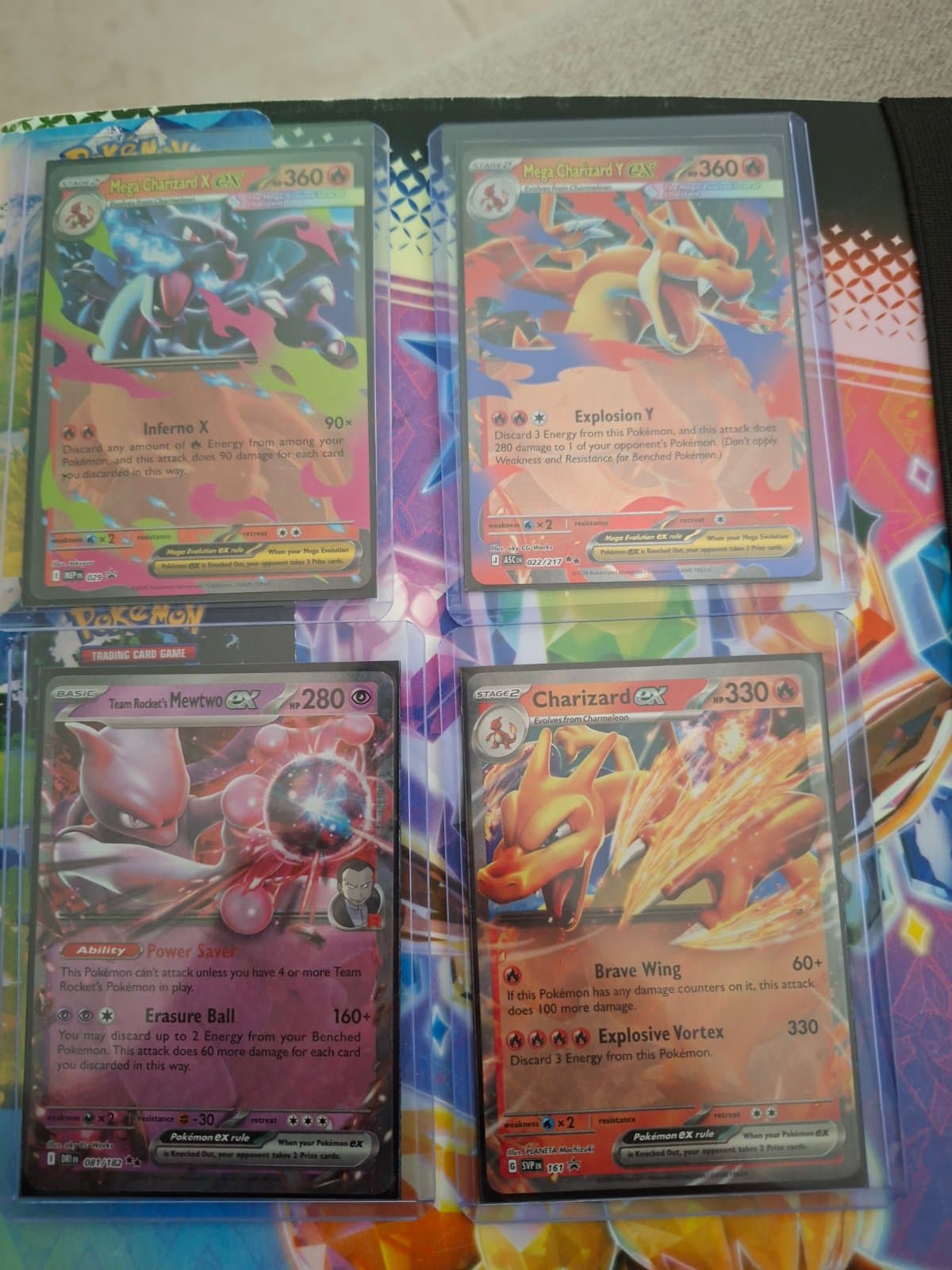 Lote 4 Cartas Pokémon ex - Mega Charizard X y Y, Team Rocket's Mewtwo, Charizard ex - Inglés — foto 1